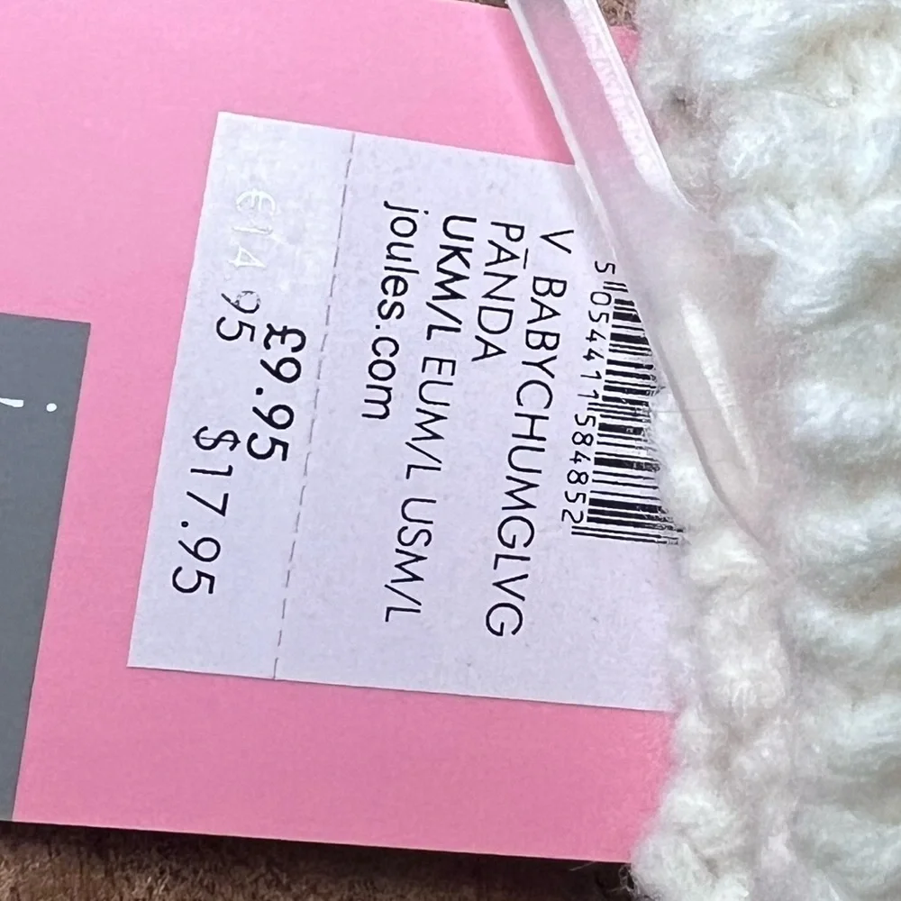 Joules Cream and Black Panda Baby’s Mittens